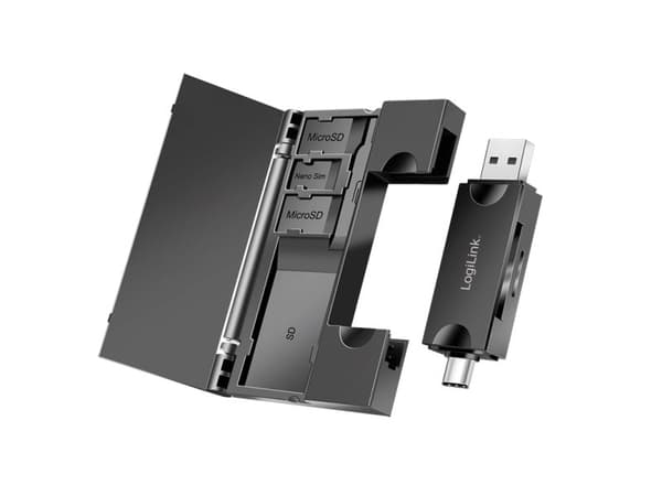 Minnekortleser USB-C + USB-A MicroSD - og SD-kort inkl. Oppbevaring