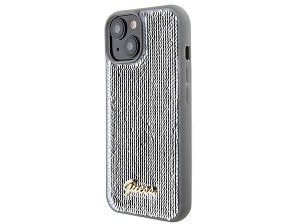 Guess Sequin Script metallskal till iPhone 15 - silver