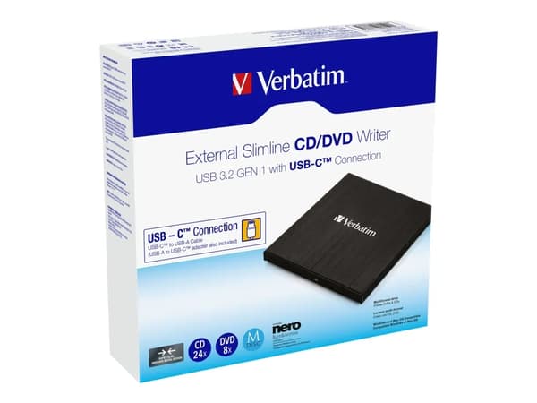 Extern slimline CD/DVD-enhet/USB 3.2 Gen 1/USB-C svart
