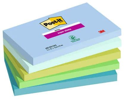 Notes, Post-it, Super sticky, assorteret 127x76mm, pakke a 5 stk