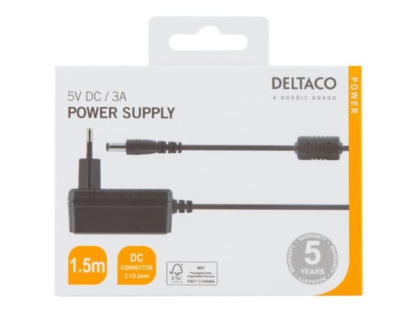 DELTACO - Strömadapter - AC 100-240 V - svart