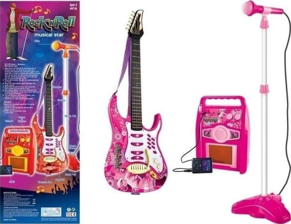 Lean Sport gitarr med mikrofon och förstärkare – rosa