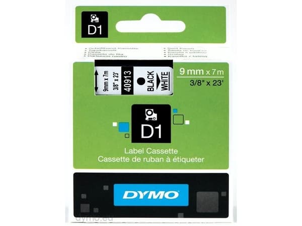 Tekstbånd, Dymo D1, 9 mm, svart/hvitt