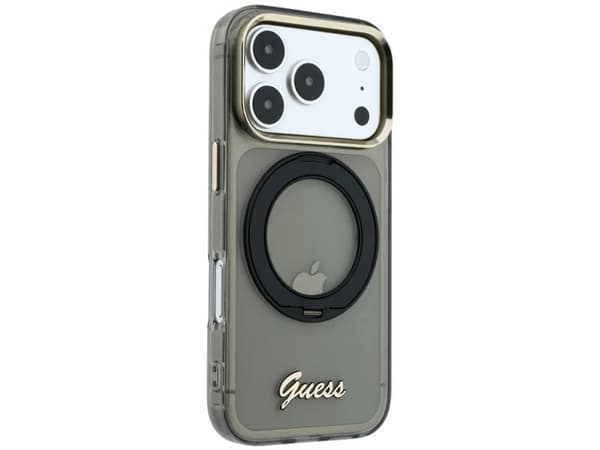 Etui Guess IML Ring Stand 360 Script Metal Logo MagSafe na iPhone 17 Pro Max / 18 Pro Max - czarne