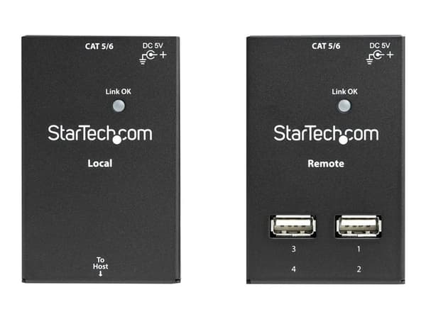 StarTech.com 4-Port USB 2.0 Extender - 165ft (50m) USB Over Cat5/Cat6 Extender - Compact USB 2.0 Over Ethernet Extender (USB2004EXTV) - USB-forlæng...