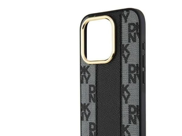 DKNY Leather Checkered Mono Pattern MagSafe iPhone 15 Pro Max Case - Black