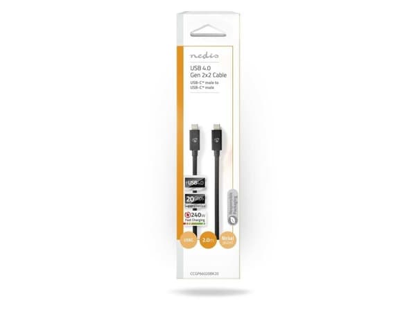 Nedis CCGP66020BK20, 2 m, USB C, USB C, USB4 Gen 3x2, 20 Gbit/sek, Sortera