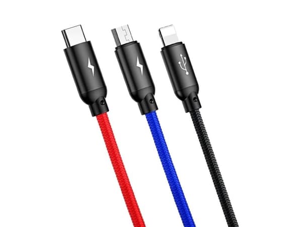 3-i-1 USB-kabel - USB-C, Lightning, micro USB, 120 cm, Baseus CAMLT-BSY01, opptil 3,5A