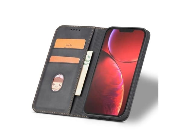 Magnet Fancy Case för iPhone 14 flipfodral plånboksställ - svart