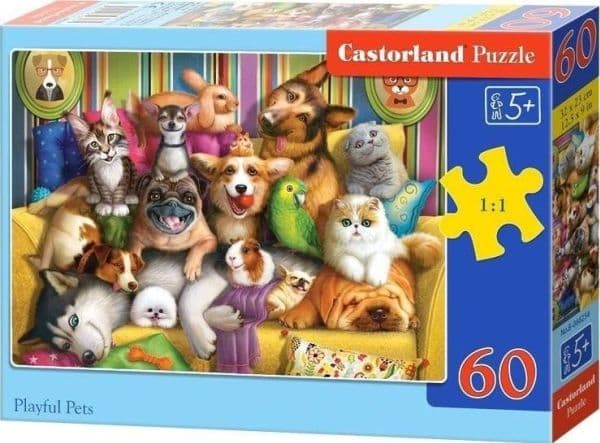 Puslespill 60 brikker Happy animals