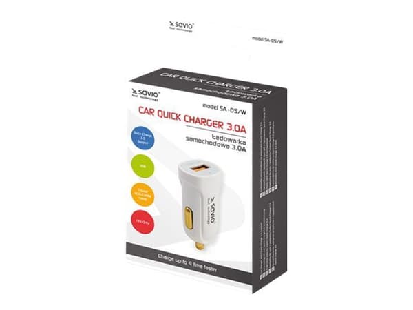 SAVIO SA-05/W - Bilstrømadapter - 3 A - QC 3.0 (USB) - hvit