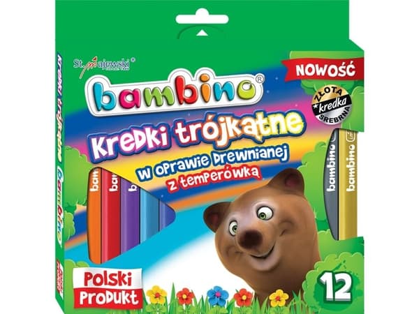 BAMBINO triangulära kritor 12 st i trä + temperatur p12 MAJEWSKI