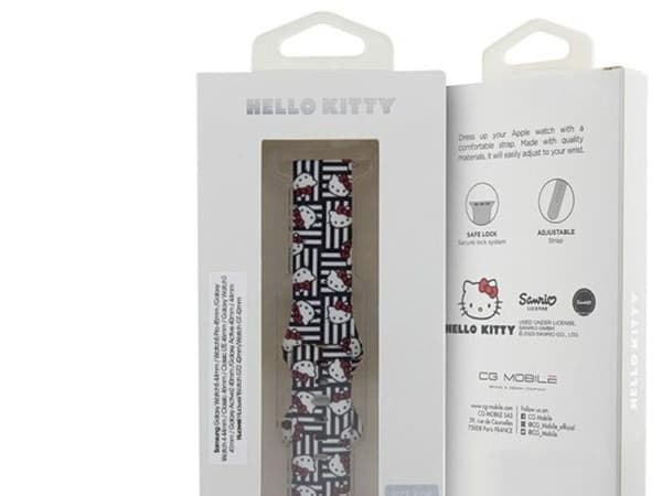 Hello Kitty Silicone Heads &amp; Stripes universal 20mm strap - black