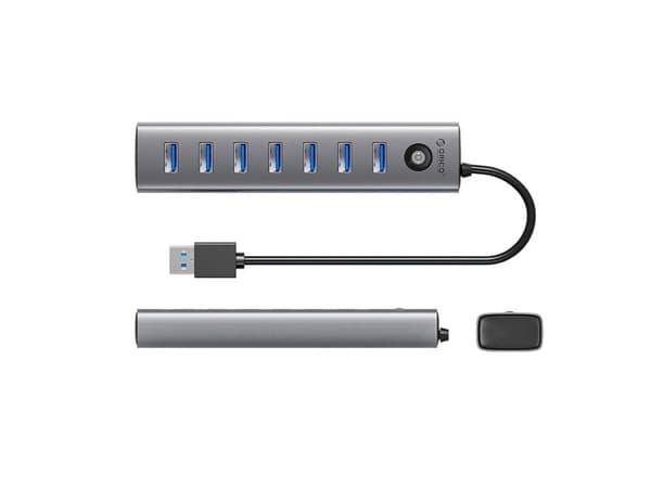 HUB 7-ports USB-A 3.0-kabel 1M - grå