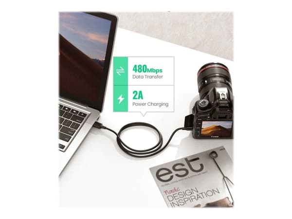 Ugreen 10355, 1 m, USB A, Mini-USB B, USB 2.0, Musta