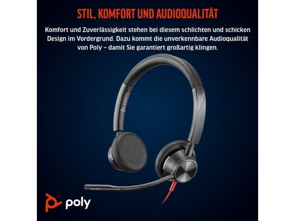 HP Poly Blackwire 3325 stereohodesett Microsoft Teams-sertifisert USB-C + 3,5 mm + adapter