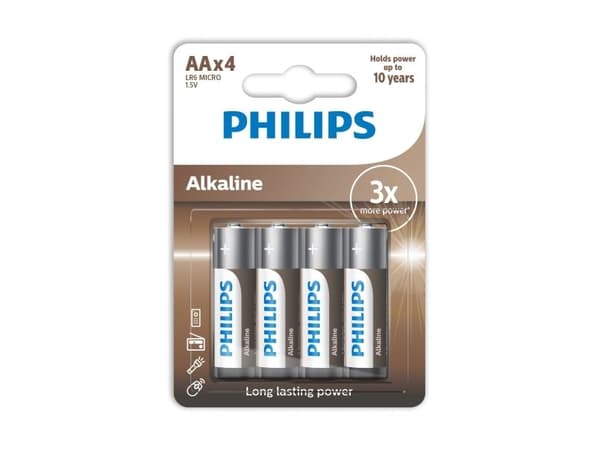 Philips LR6A4B/10, Engångsbatteri, AA, Alkalisk, 1,5 V, 4 styck, 5 År