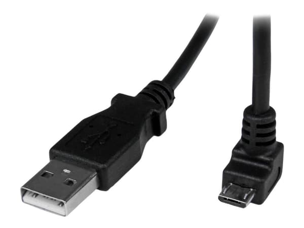StarTech 2m Micro USB Cable Cord - A to Down Angle Micro B - Down Angled Micro USB Cable - 1x USB A (M), 1x USB Micro B (M) - Black (USBAUB2MD) - U...