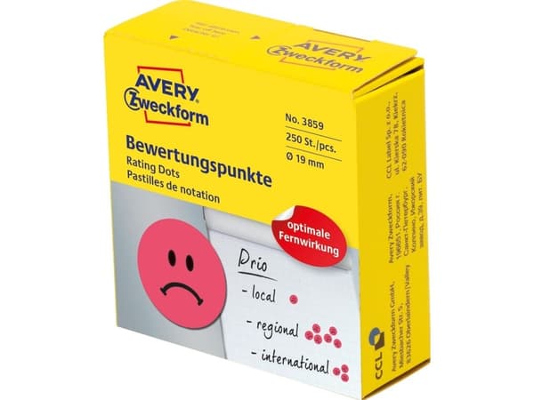 Avery 3859, Röd, Circel, Permanent, papper, 1,9 cm, 250 styck