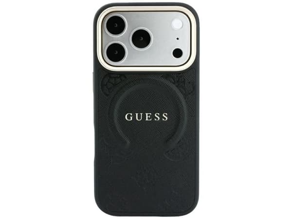 Guess Saffiano Peony &amp; Ring MagSafe Case for iPhone 17 Pro Max / 18 Pro Max - Black