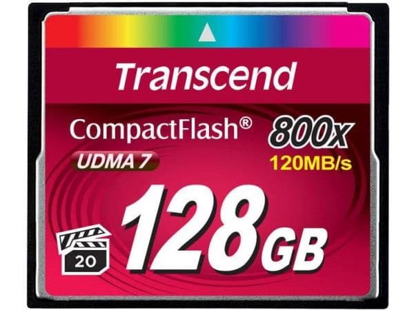 Transcend 128GB 800x CF, 128 GB, CompactFlash, MLC, 120 MB/s, 60 MB/s, Musta