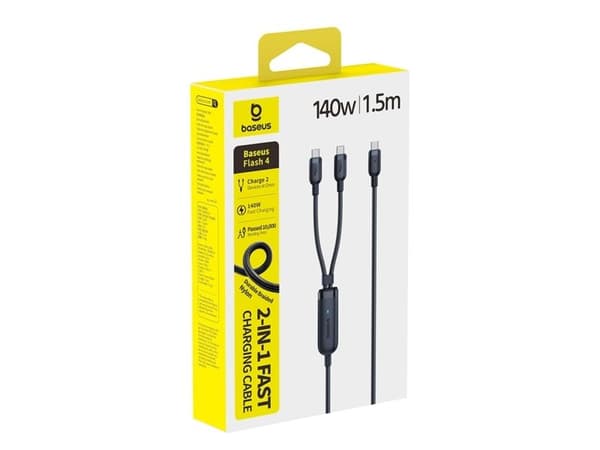 Baseus Flash 4 140W 2in1 USB-C USB-C + USB-C 1.5m kaapeli - musta