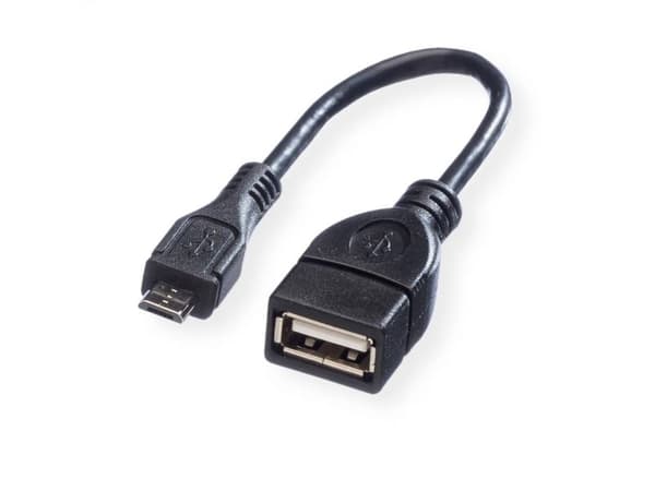 Value 11.99.8311, 0,15 m, USB A, Micro-USB B, USB 2.0, Hankjønn/hunkjønn, Sort