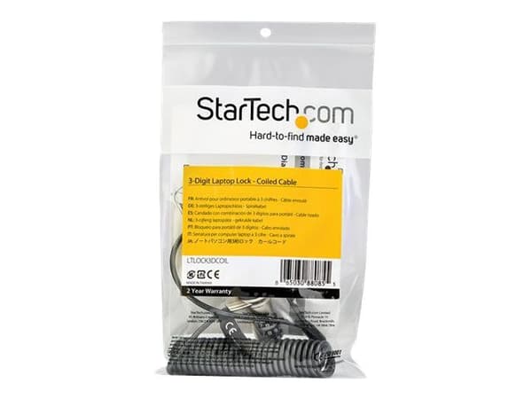 StarTech.com LTLOCK3DCOIL, 1,8 m, Yhdistelmälukko, Musta, Ruostumaton teräs