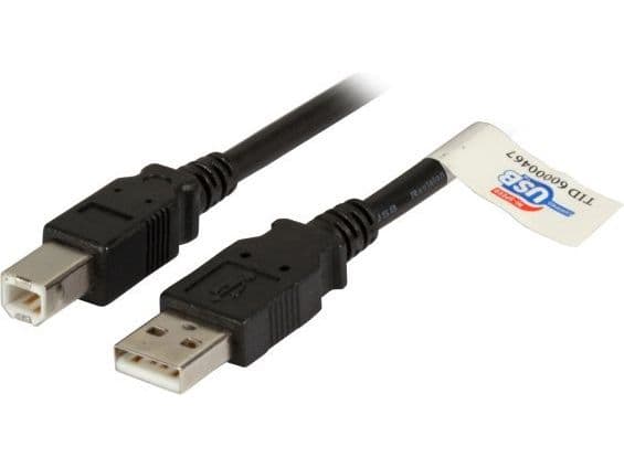 EFB Elektronik USB A/USB B, 2 m, 5 m, USB A, USB B, USB 2.0, Hankjønn/hankjønn, Sort