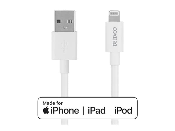 DELTACO - Lightning-kabel - USB hann til Lightning hann - 2 m - hvit