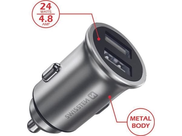 Swissten billader 24W, 2-port USB-A