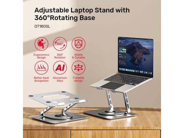 Unitek - Ställ för bärbar dator - adjustable, with 360° rotating base - 10" - 16" - rymdgrå