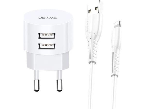 Usams USB rese-laddare + lightning-kabel, vit