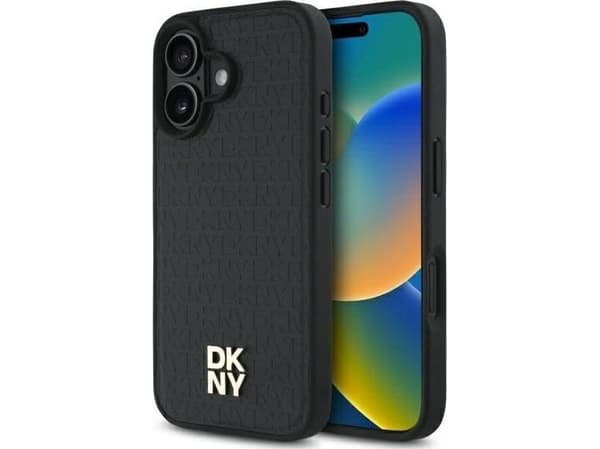 DKNY DKHMP16SPSHRPSK iPhone 16 6,1" hårdskal svart/black Repeat Pattern Stack Logo MagSafe