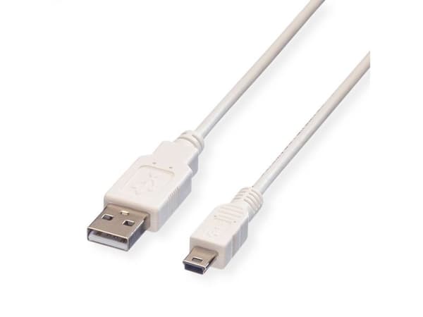 Value 11.99.8708, 0,8 m, USB A, Mini-USB B, USB 2.0, Hane/Hane, Vit