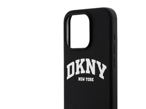 DKNY Liquid Silicone White Printed Logo MagSafe iPhone 15 Pro Case - Black