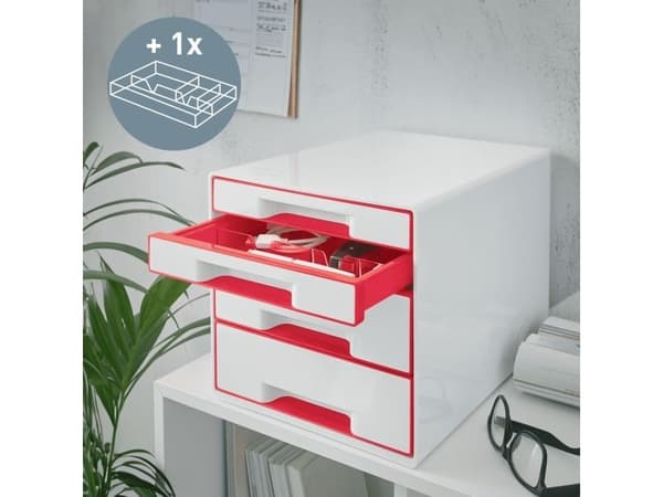 Desk Cube Leitz WOW 4 laatikkoa valkoinen/punainen