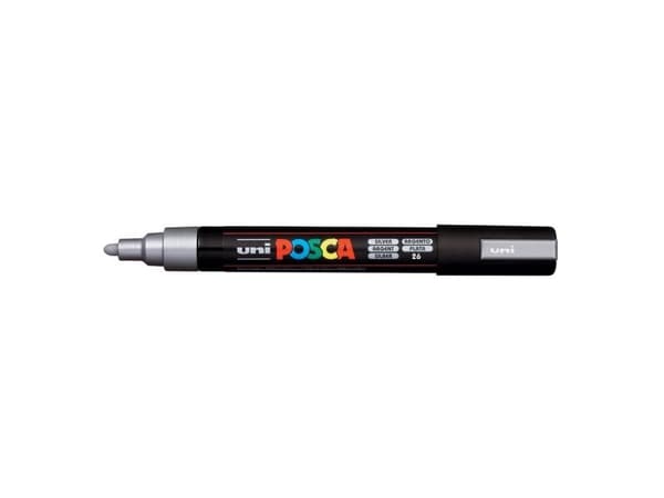 POSCA PC-5M, Silver, Multifärg, 1 färger, Medium, Vattenbaserat bläck, Rundad spets