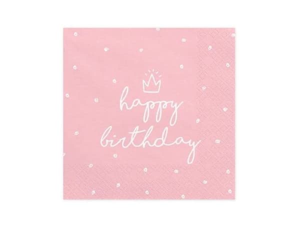 Happy birthday servietter, lyserød