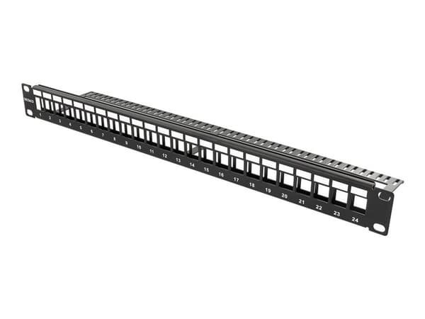 DELTACO PAN-113 - Patchpanel - rackmonterbar - svart - 1U - 19" - 24 portar