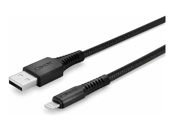 Lindy 31292, 2 m, Lightning, USB A, Uros, Uros, Musta