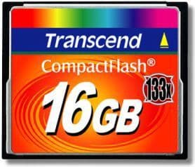 Transcend TS16GCF133, 16 GB, CompactFlash, MLC, 50 MB/s, 20 MB/s, musta