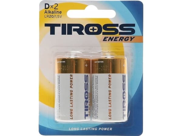 TIROSS alkaliske batteri LR20, 2 stk