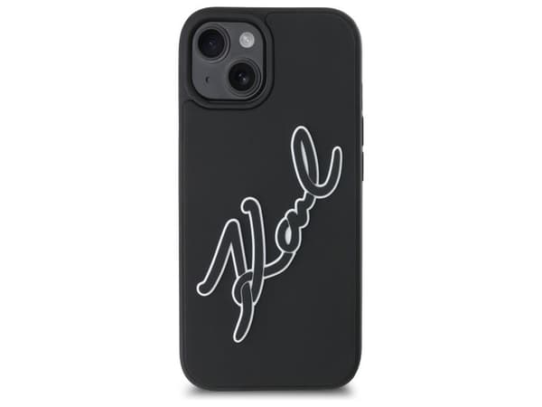 Karl Lagerfeld 3D gummisignatur iPhone 15-cover - Sort