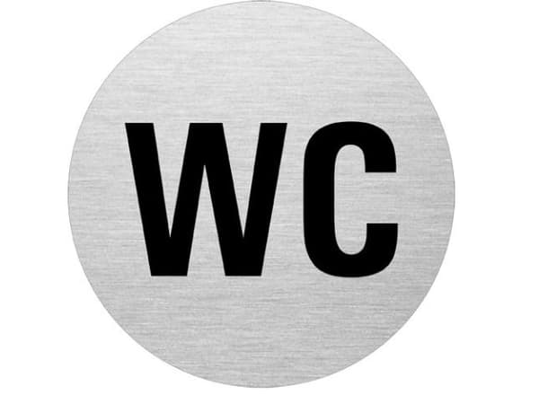 WC-skylt i alu m/svart text Ø75 mm