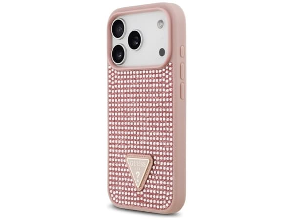 Guess Rhinestone Triangle Logo -kotelo iPhone 17 Pro:lle – vaaleanpunainen