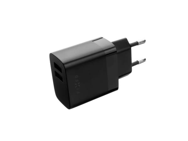 FIXED - Strömadapter - resa - 17 Watt - 3.4 A - 2 utdatakontakter (USB) - på kabel: USB-C - svart