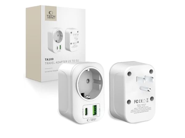 Tech-Protect TA100 reseadapter US till EU vit