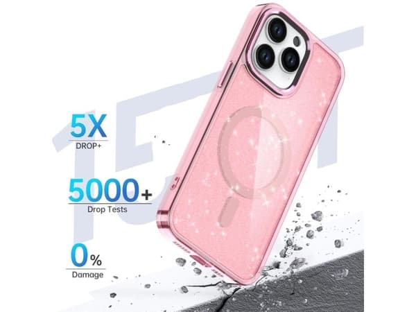 Glitter-deksel MagSafe til iPhone 16 Pro Max - rosa med glitter