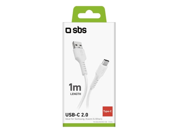 SBS TECABLEMICROC10W, 1 m, USB A, USB C, USB 2.0, 0,48 Gbit/sek., Hvit